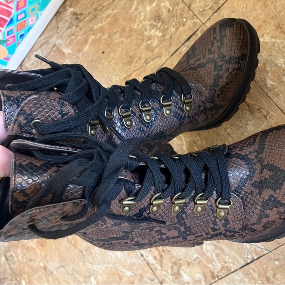 Just Fab • brown & black snakeskin print lace up 4” heel ankle boots - Picture 15 of 15